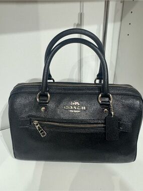 COACH Rowan medium Black Leather Satchel With silver hardware
